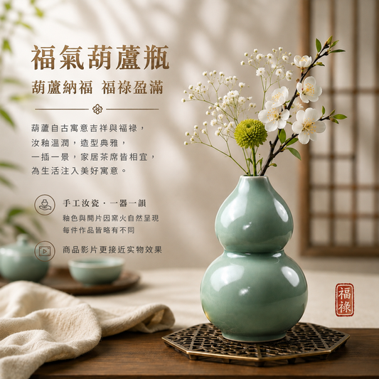 Small Gourd (Fortune and Prosperity) Vase | Antique-Style Celadon Glaze · Natural Crackle · Song Dynasty Aesthetic · Vase · Decorative Ornament · Ru Ware