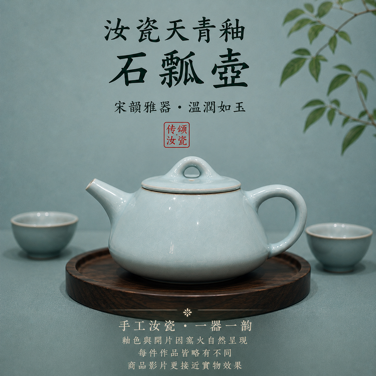 石瓢壺｜天青釉・支釘燒・開片可養・汝窯茶壺