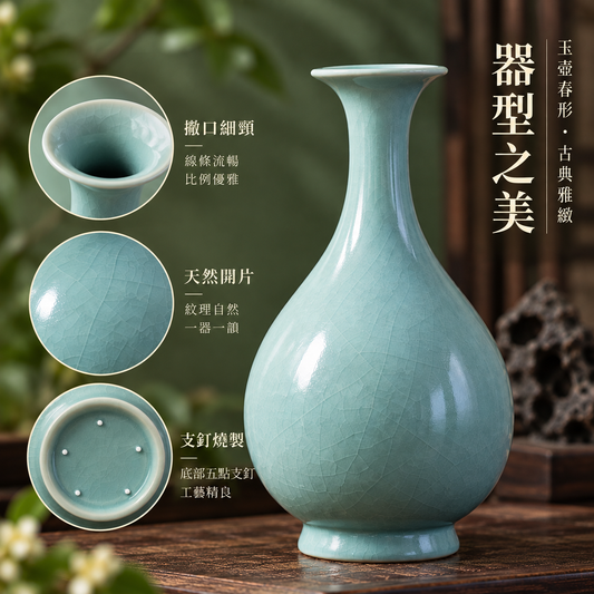 玉壺春瓶｜仿古釉・自然開片・瑪瑙入釉・手工汝瓷雅器・花瓶・汝窯
