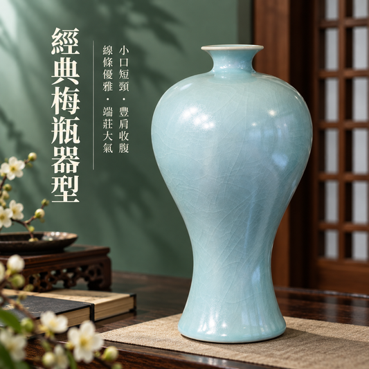 梅瓶｜仿古釉・自然開片・手工汝瓷花器・花瓶・宋式雅器・汝窯