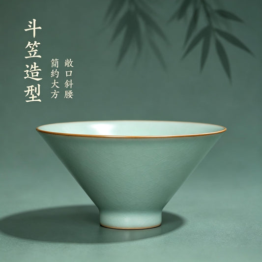 斗笠杯｜宋式雅器・天青釉・自然開片・支釘燒・主人杯・汝窯