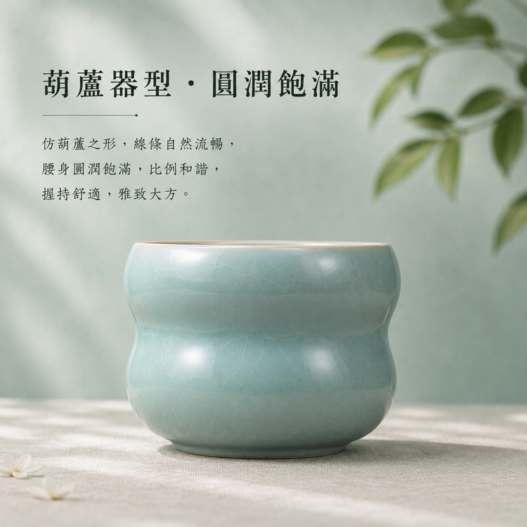 平底葫蘆杯｜仿古釉・瑪瑙入釉・自然開片・茶杯・手工主人杯・汝窯