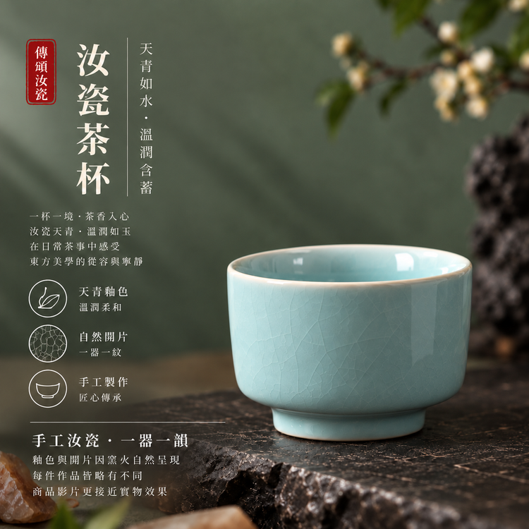Qin Quan Teapot and Cup Set, One Teapot and Six Cups | Natural Crackle Glaze, Celadon Color, Agate-in-Glaze, Stilt-Firing, Handcrafted Teaware, Ru Ware