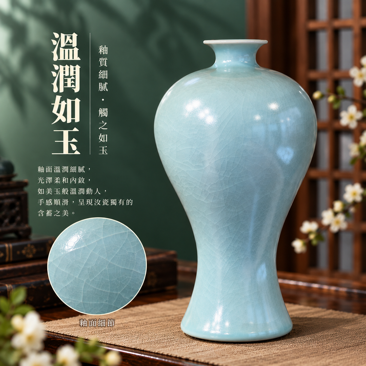 梅瓶｜仿古釉・自然開片・手工汝瓷花器・花瓶・宋式雅器・汝窯