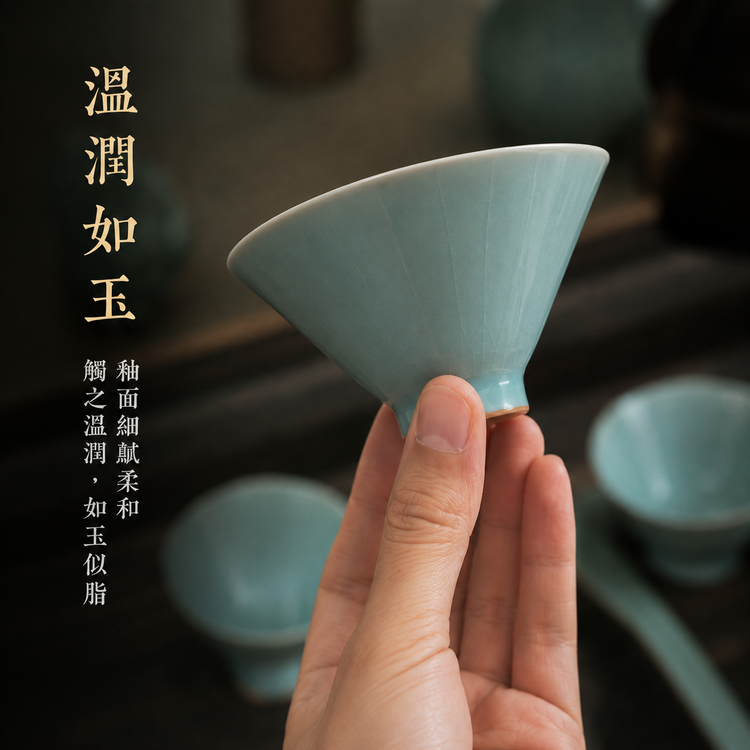 斗笠杯｜仿古釉汝瓷・汝窑品茗杯・主人杯・功夫茶具・单杯