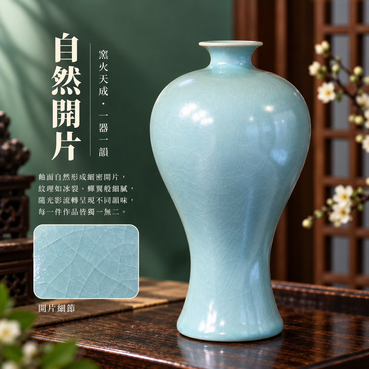 梅瓶｜仿古釉・自然開片・手工汝瓷花器・花瓶・宋式雅器・汝窯