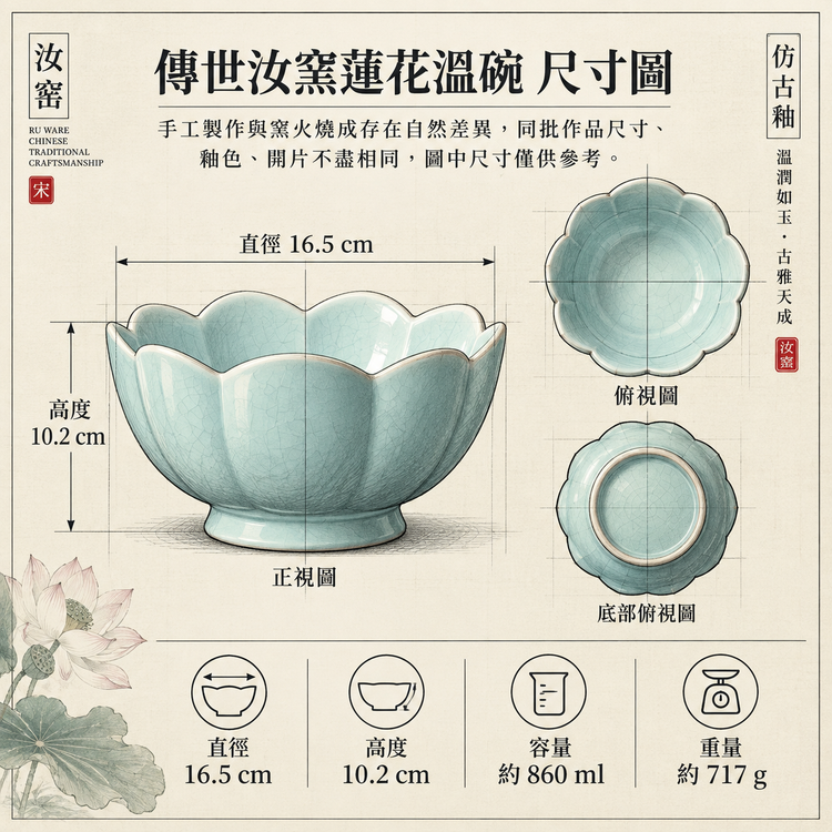 Lotus Bowl | Masterpiece · Antique-Style Glaze · Natural Crackle · Prong-Set Firing · Agate-Infused Glaze · Handcrafted Ru-Ware Vessel · Ru Kiln