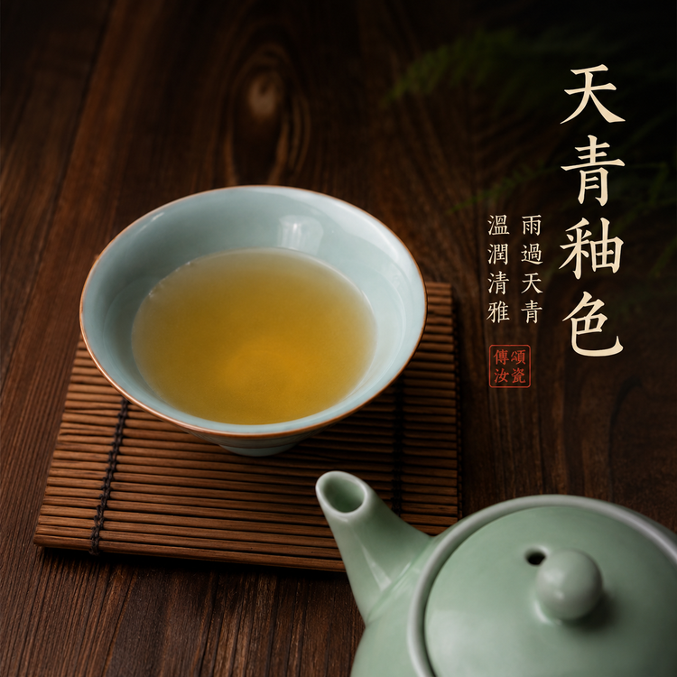 斗笠杯｜宋式雅器・天青釉・自然開片・支釘燒・主人杯・汝窯