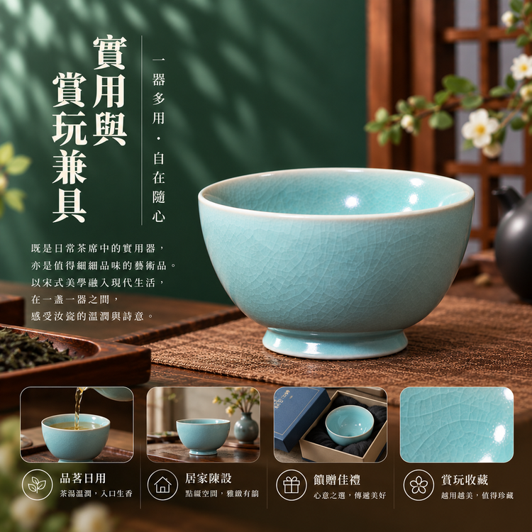 羅漢碗｜仿古釉・自然開片・溫潤如玉・手工茶碗・汝窯