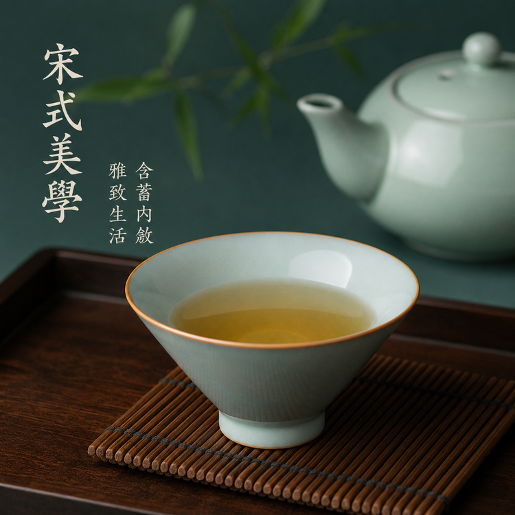斗笠杯｜宋式雅器・天青釉・自然開片・支釘燒・主人杯・汝窯