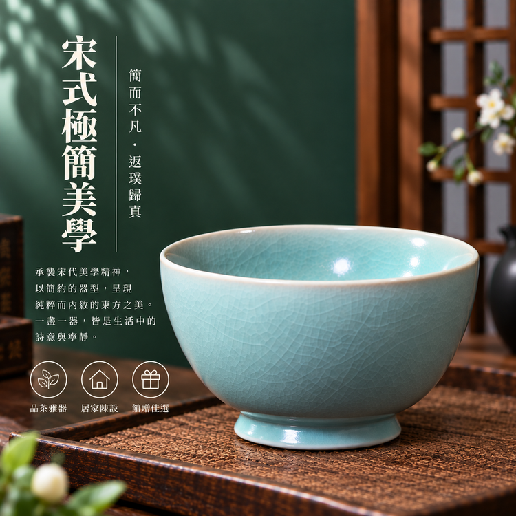 羅漢碗｜仿古釉・自然開片・溫潤如玉・手工茶碗・汝窯
