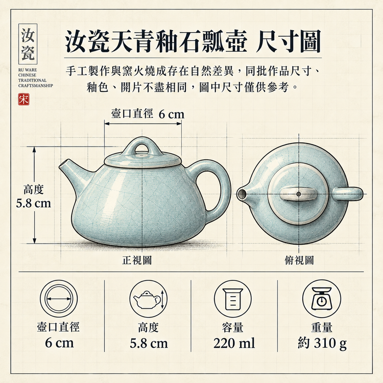Stone Ladle Teapot | Sky Blue · Spur-Marked Firing · Agate-Infused Glaze · Natural Crackle · Teapot · Gongfu Tea Set · Ru Ware