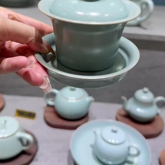 Sancai Ma Ti Gaiwan | Antique-Style Glaze · Shizhu Kiln Firing · Natural Crackle · Agate-Inlaid Glaze · Handcrafted Teaware · Teapot · Ru Ware