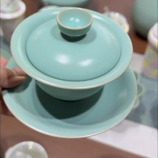 Sancai Yuanbao Gaiwan | Antique-Style Glaze · Natural Crackle · Agate-In-Glaze · Stilt-Firing · Handcrafted Gongfu Tea Set · Gaiwan · Ru Ware